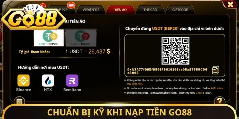 Chuẩn bị kỹ khi nạp tiền Go88